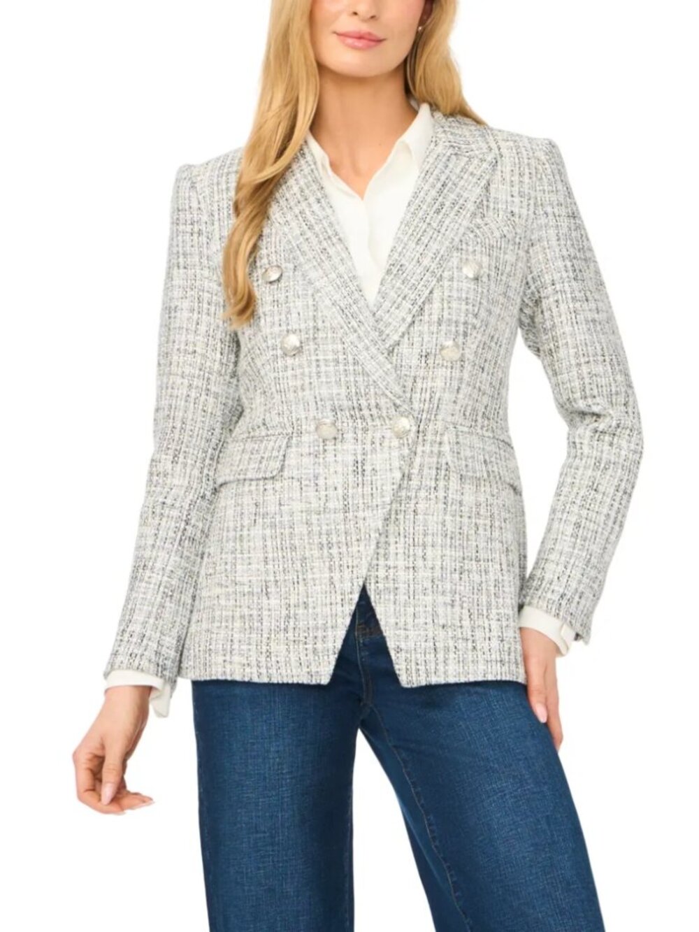 Halogen Double Breasted Tweed Blazer Silver Birch Corpcore Work Office 16 NWOT